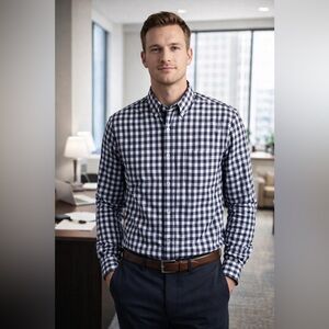 J.Crew Men's Button Down Size S 2 -ply 100% Cotton Color Navy Blue and White